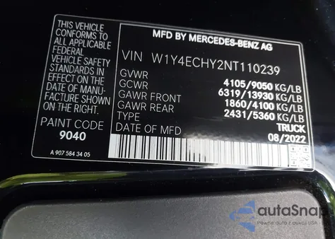 2022 Mercedes-Benz Sprinter 2500 z USA, uszkodzony, nr VIN W1Y4ECHY2NT110239